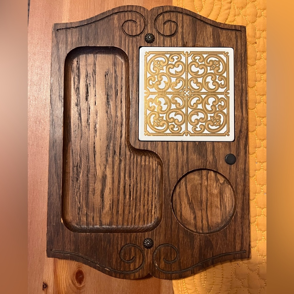 MCM Georges Briard Gold Leaf Tile Wood Cheese Board Charcuterie Serving Tray